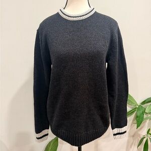 Roots Canada Black Knit Sweater with Striped Trim – XS